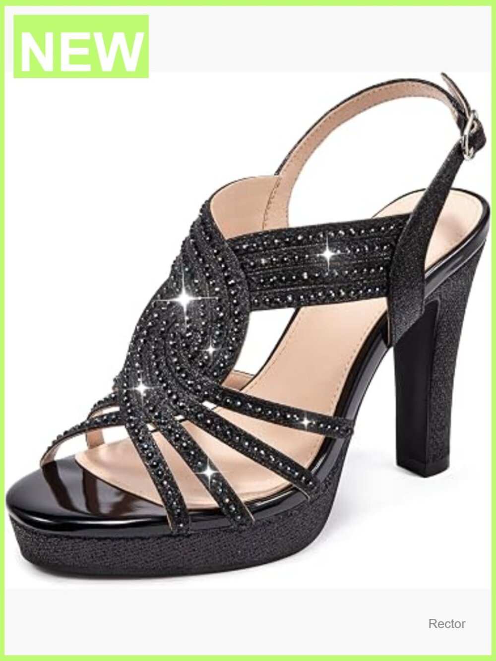 Sparkly Rhinestone Chunky Platform Heels Open Toe Ankle Strap